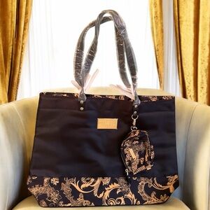 VERSACE BLACK & GOLD SCROLL LARGE TOTE BAG